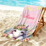 Personlig enhörning moln blommor snabbtorkande större strandhandduk med namn sommarlov tillbehör födelsedagspresent