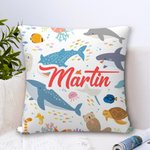 Personalized Cute Marine Animals Dinosaur Elements Soft Throw Pillow Cover with Name Home Decor Birthday Gift for Boys Girls
