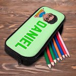 Personalized Colorful Vertical Stripe Cartoon Character Backpack Lunch Bag Pencil Case Set with Name Back to School Gift for Kids Teenagers Students