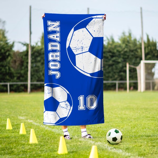 Serviette de Sport Super Absorbante Personnalisée avec Nom Motif de Ballon ou Balle et Numéro Cadeau Anniversaire pour Enfant Amis Amateur de Sport