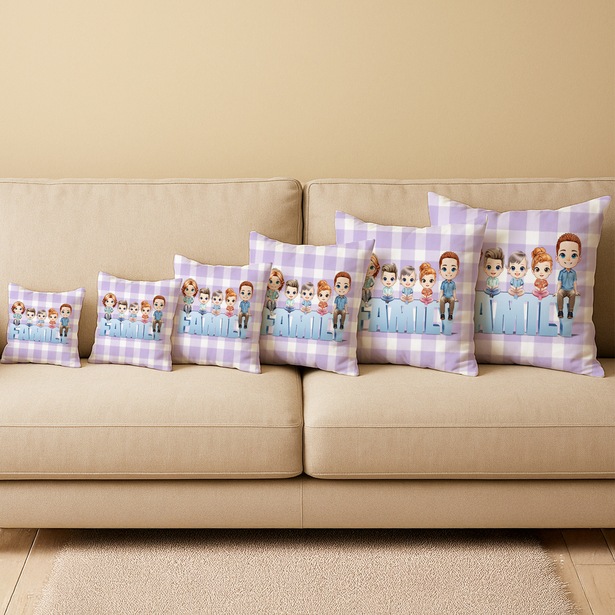 Personalised 1-5 Cartoon Characters Family Throw Pillow Cover Home ...