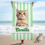 Asciugamano da spiaggia personalizzato con foto dell'animale design a strisce morbido ad asciugatura rapida regalo per amanti degli animali