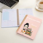 Personalized Floral Book Cartoon Reading Character Weekly Planner A5 Notebook with Name and Title Back to School Birthday Gift for Family Friends