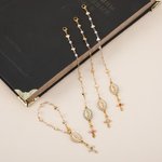 Personalized Heart Zircon Virgin Mary Steering Wheel Rosary Charm with Cross and Birthstone Car Decor Communion Baptism Religious Gift for Christians