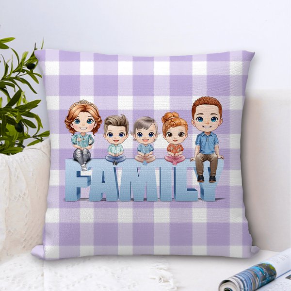 Personalised 1-5 Cartoon Characters Family Throw Pillow Cover Home Decor Birthday Anniversary Housewarming Gift for Family