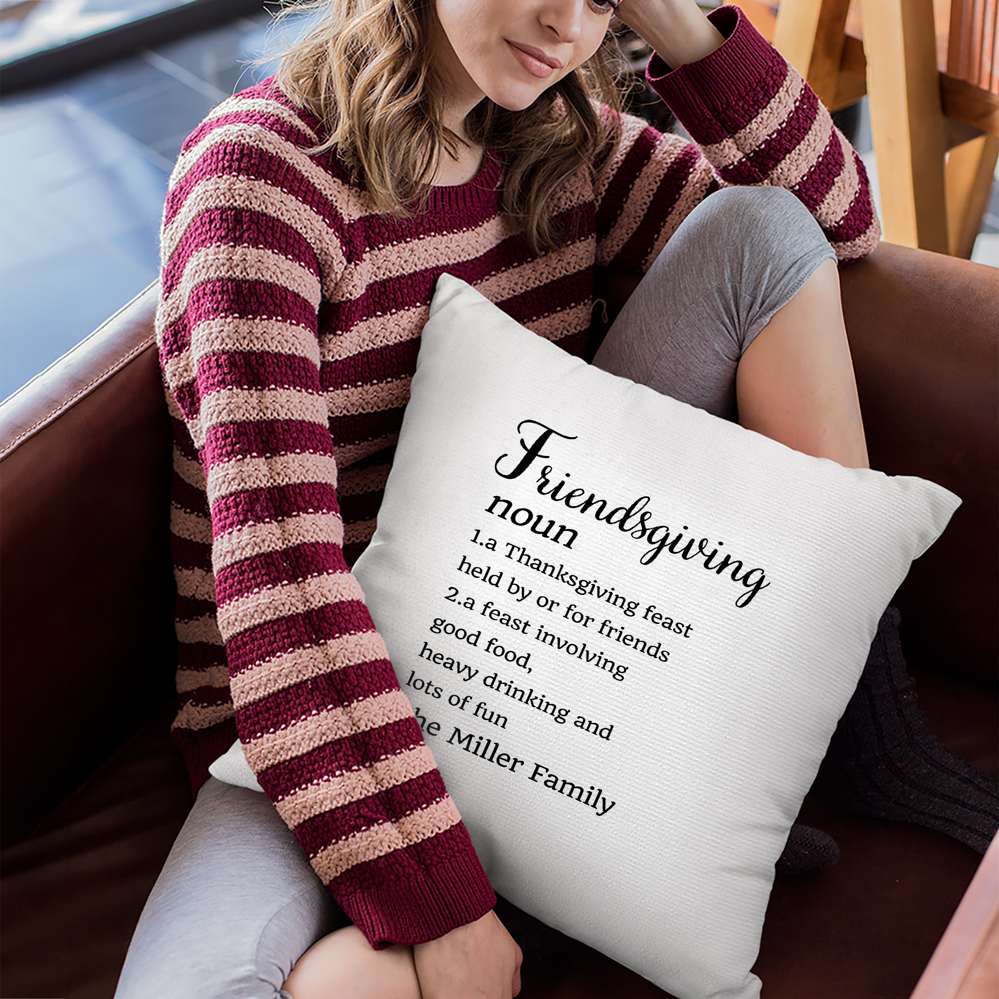 Taie d'oreiller personnalisée avec texte Décoration de canapé Thanksgiving Cadeau d'anniversaire pour les amis