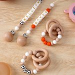 Personalized Ball Sports Silicone Beaded Pacifier Clip Holder with Name Fits Most Pacifiers Teether Toy Baby Shower Gift for Newborn