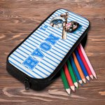 Personalised Stripes Cartoon Baseball Kid Character Backpack Lunch Bag Pencil Case Set with Name Back to School Birthday Gift for Boys Girls