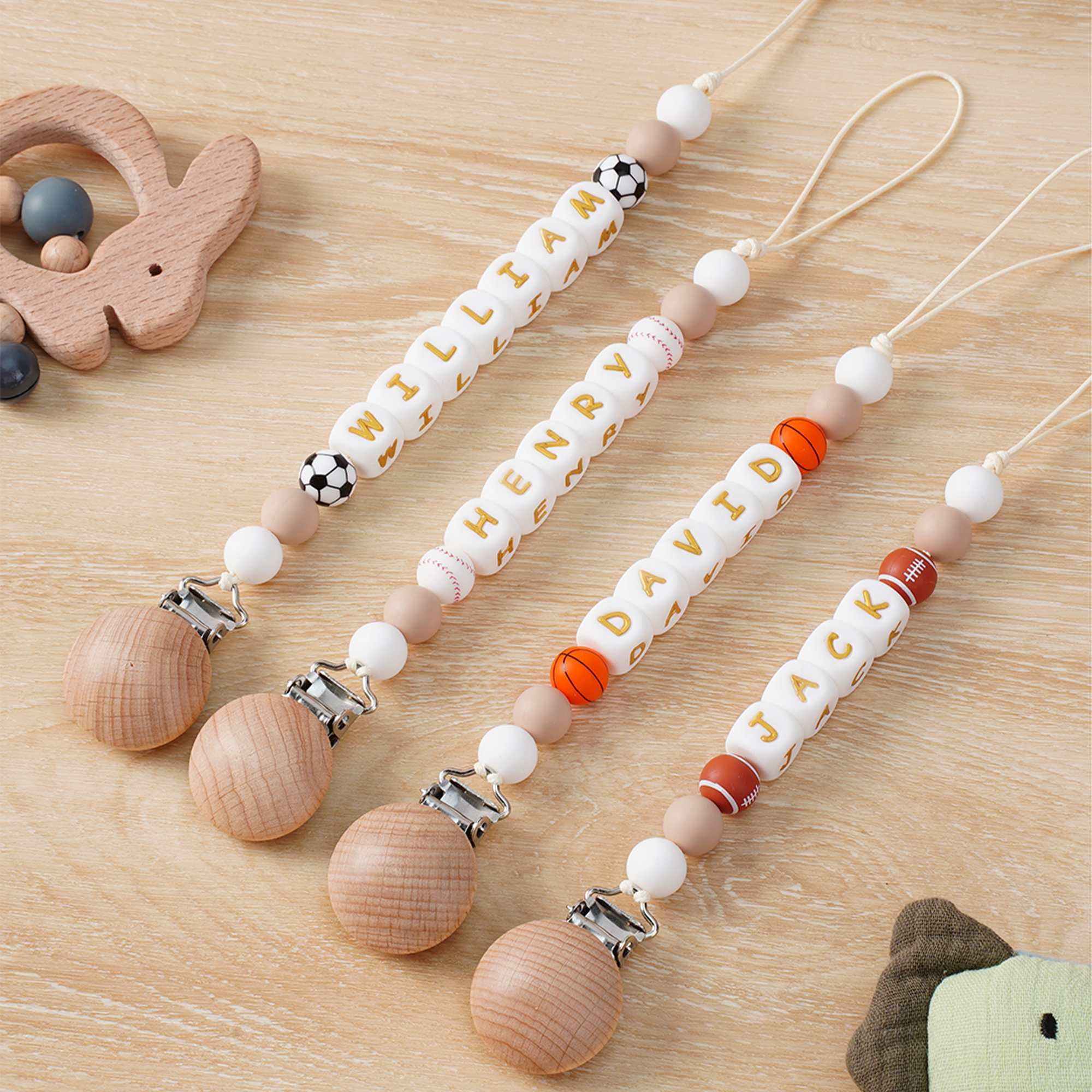 Attache sucette personnalisée en silicone avec nom pour la plupart des sucettes Jouet de dentition Cadeau de douche pour nouveau-né