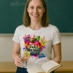 Personalized Apple Praise Notes Design 100% Cotton T-shirt with Text Teacher Appreciation Back to School Gift for Teacher