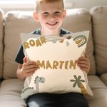 Personalised Cartoon Plant Dinosaur Throw Pillow Cover with Name Home Decor Holiday Birthday Gift for Boys Girls