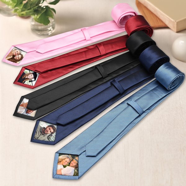 Personalized Stripe Photo Patch Tie with Name and Gift Box Men's Accessory Wedding Anniversary Business Gift for Husband Dad
