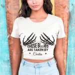 Personalized Humorous Text Skeleton Hands Sexy Crop Top with Name Birthday Valentine's Day Anniversary Gift for Girlfriend Wife