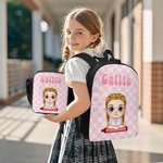 Personalized Multicolour Plaid  Cute Cartoon Character Backpack Lunch Bag Pencil Case Set with Name Back to School Birthday Gift for Boys Girls