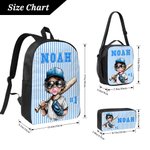Personalised Stripes Cartoon Baseball Kid Character Backpack Lunch Bag Pencil Case Set with Name Back to School Birthday Gift for Boys Girls