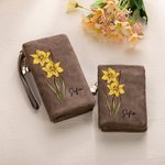 Cartera personalizada de cuero PU con flores de nacimiento y nombre con soporte para tarjetas regalo de cumpleaños y aniversario para mujeres