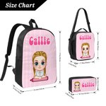 Personalized Colorful Vertical Stripe Cartoon Character Backpack Lunch Bag Pencil Case Set with Name Back to School Gift for Kids Teenagers Students