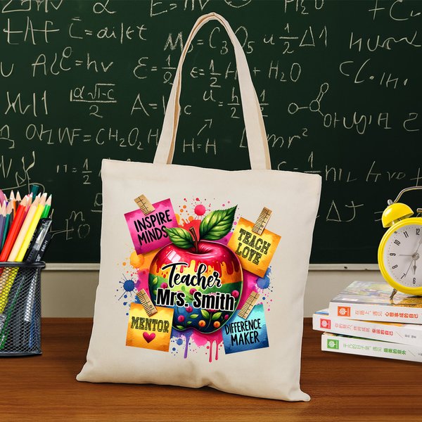 Personalizzato Apple Praise Notes Borsa in tela di grande capacità con testo Regalo di apprezzamento per gli insegnanti nel giorno della festa dell'insegnante