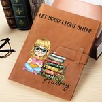 Personalized Floral Book Cartoon Reading Character A5 Sketchbook Notebook PU Leather Cover with Name and Storage Pocket Birthday Gift for Family