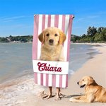 Asciugamano da spiaggia personalizzato con foto dell'animale design a strisce morbido ad asciugatura rapida regalo per amanti degli animali