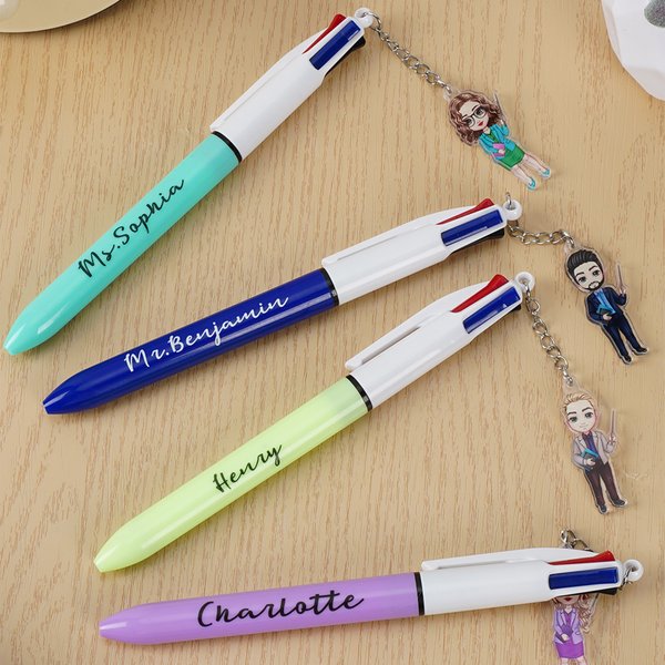 Personalised Cartoon Teacher Character Acrylic Charm 4-in-1 Pen with Name Teacher's Day Appreciation Gift for Teachers