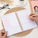 Personalized Floral Book Cartoon Reading Character Weekly Planner A5 Notebook with Name and Title Back to School Birthday Gift for Family Friends