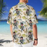 Personalised Fishing Theme Face Photo Breathable Men's Hawaiian Shirt Summer Holiday Birthday Holiday Gift for Fishing Enthusiasts