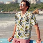 Personalised Fishing Theme Face Photo Breathable Men's Hawaiian Shirt Summer Holiday Birthday Holiday Gift for Fishing Enthusiasts
