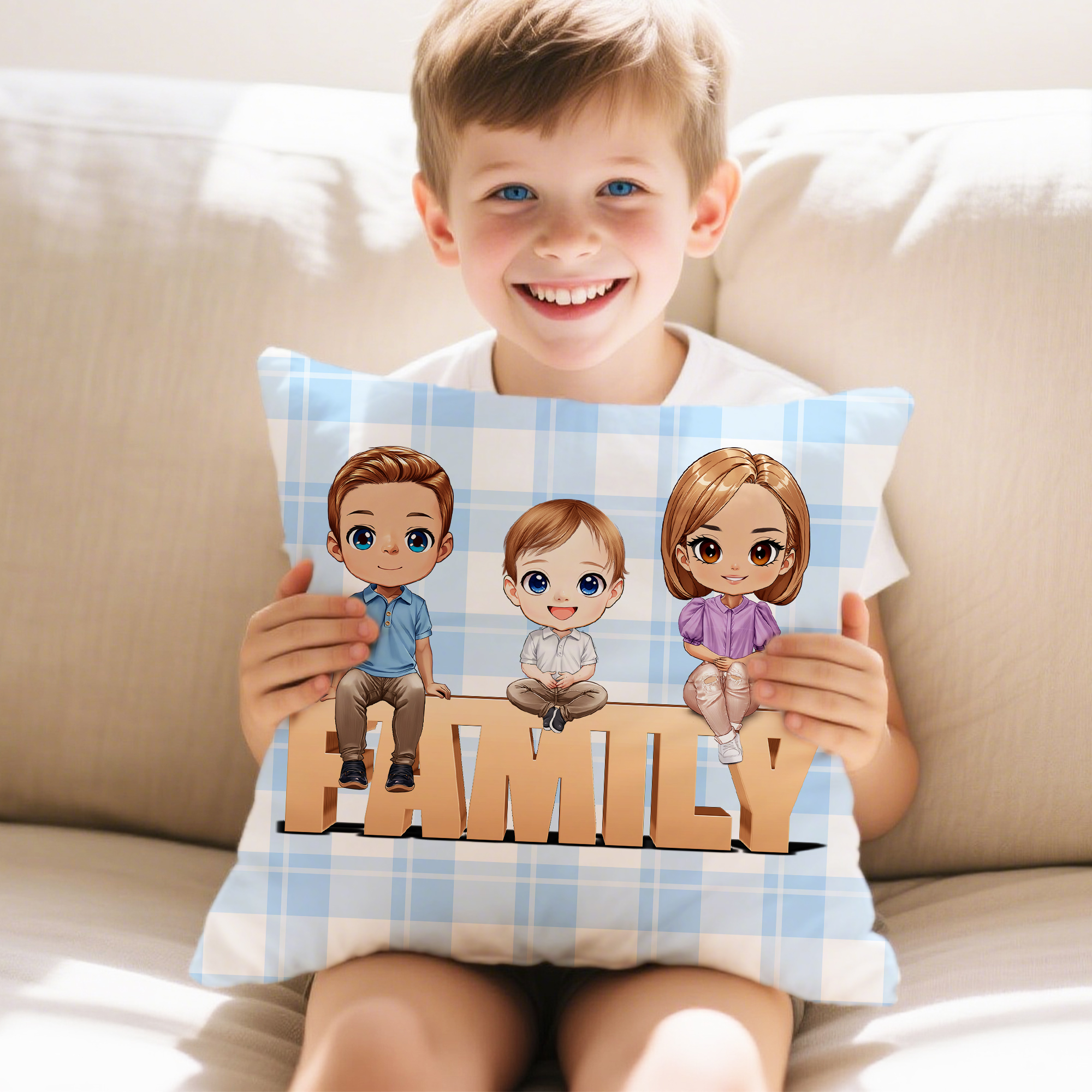 Personalised 1-5 Cartoon Characters Family Throw Pillow Cover Home ...