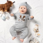 Personalised Embroidery Cow Print Initial 100% Cotton Baby Romper Hat Set with Name Welcome Baby Party Baby Shower Gift for Newborns