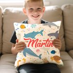 Personalized Cute Marine Animals Dinosaur Elements Soft Throw Pillow Cover with Name Home Decor Birthday Gift for Boys Girls