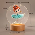 Gepersonaliseerd 3D Cartoon Ballet Meisje LED Nachtlampje met Houten Voet en Naam Kamerdecoratie Wedstrijdprijs Verjaardagscadeau voor Ballerina's