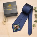 Personalisierte Streifen Foto Patch Krawatte mit Namen und Geschenkbox Herren Accessoire Hochzeit Jahrestag Business Geschenk für Ehemann Papa