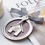 Personalised Sweet Home Striped Checkered Bow Wooden Ornament with Text Year and Key Charm  Home Decor Housewarming Gift for Family Friend
