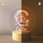 Veilleuse LED en Acrylique Personnalisée avec Nom Motif Sirène Base en Bois Décoration de la Chambre d'Enfant Cadeau d'Anniversaire pour Fille