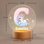 Veilleuse LED Personnalisée avec Nom et Initiale à Motif de Licorne Mignonne Base en Bois Cadeau Anniversaire Baby Shower pour Enfant Bébé