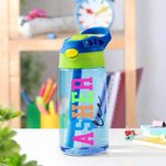 Personalized Multicolor Neon Style Name 16 oz Kid Water Bottle with Silicone Straw and Spill-Proof Lid Back to School Birthday Gift for Boys Girls
