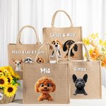 Bolso de yute personalizada grande con nombre y 1 a 3 perros de dibujos animados en 3D regalo de cumpleaños para mujeres y amantes de las mascotas