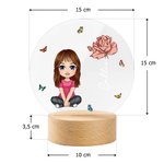 Veilleuse LED en Acrylique Personnalisée avec Personnage Fleur de Naissance Nom Décoration de Chambre avec Socle en Bois Cadeau pour Enfant