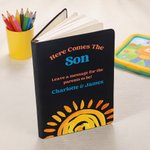 Personalizzato Here Comes the Son Libro degli ospiti in pelle PU multicolore con nomi e 80 pagine foderate Regalo per la festa del bebè per i nuovi genitori