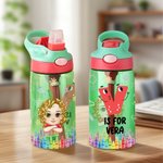 Gepersonaliseerd schattig cartoon karakter initiaal 16 oz Kid waterfles met naam en siliconen rietje verjaardag terug naar school Gift voor jongens meisjes