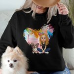 Personalized 3D Cartoon Dog and Girl T-shirt Sweatshirt Birthday Adoption Anniversary Gift for Dog Moms Dog Lovers