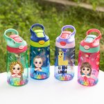 Gepersonaliseerd schattig cartoon karakter initiaal 16 oz Kid waterfles met naam en siliconen rietje verjaardag terug naar school Gift voor jongens meisjes
