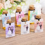 Personalised Cartoon Bride and Groom Watercolour Label Shot Bottle with Name and Date Wedding Favor Decor for Couple Guest Newlywed