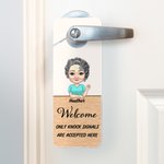 Personalized Cartoon Character Door Hanger with Name and Text Door Knob Decoration Birthday Office Gift for Family Friends