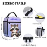 Personalized Cartoon Animals Racoon Hedgehog Multicolour Insulated Lunch Bag with Name Daily Travel Back to School Birthday Gift for Boys Girls