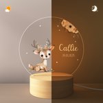 Veilleuse LED Personnalisée avec Motif d'Animaux et Nom Base en Bois Cadeau Naissance Anniversaire pour Bébé Nouveau-né