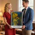 Personalized Night Cafe Oil-Painting Style Photo Poster Painting Framed Painting with Name and Text Birthday Anniversary Gift for Family Friends