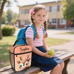 Personalized Cartoon Animals Racoon Hedgehog Multicolour Insulated Lunch Bag with Name Daily Travel Back to School Birthday Gift for Boys Girls