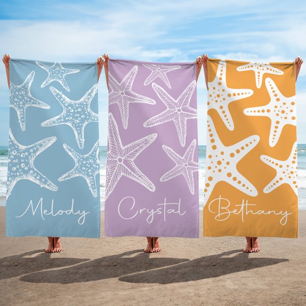 Personlig Starfish Multicolor Quick Dry Oversized Beach Handduk med namn Simbassäng Semester Essentials Födelsedagspresent för flicka Kvinna